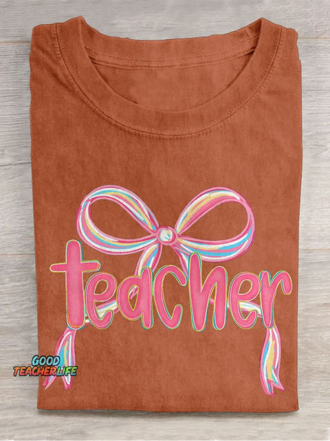 Teacher Coquette Girly Teacher Preppy Back To Schoo Casual Print T-shirt