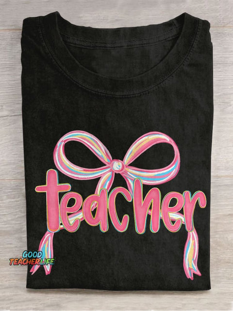 Teacher Coquette Girly Teacher Preppy Back To Schoo Casual Print T-shirt