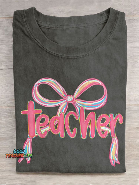 Teacher Coquette Girly Teacher Preppy Back To Schoo Casual Print T-shirt