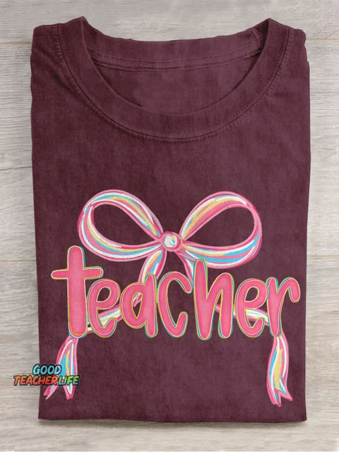 Teacher Coquette Girly Teacher Preppy Back To Schoo Casual Print T-shirt