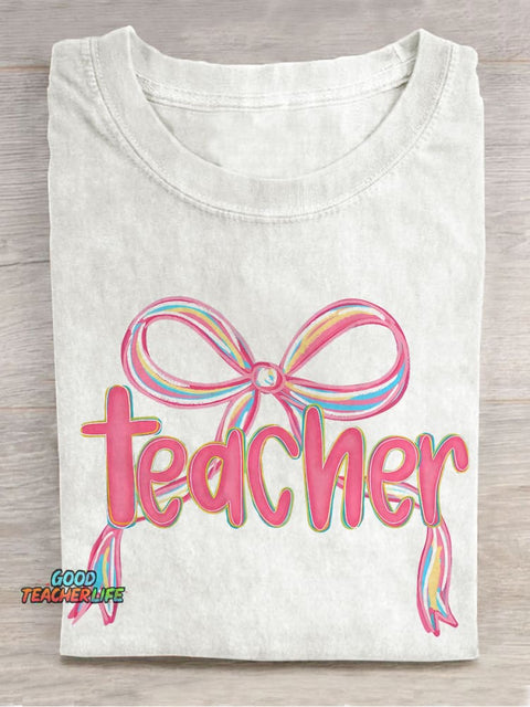 Teacher Coquette Girly Teacher Preppy Back To Schoo Casual Print T-shirt