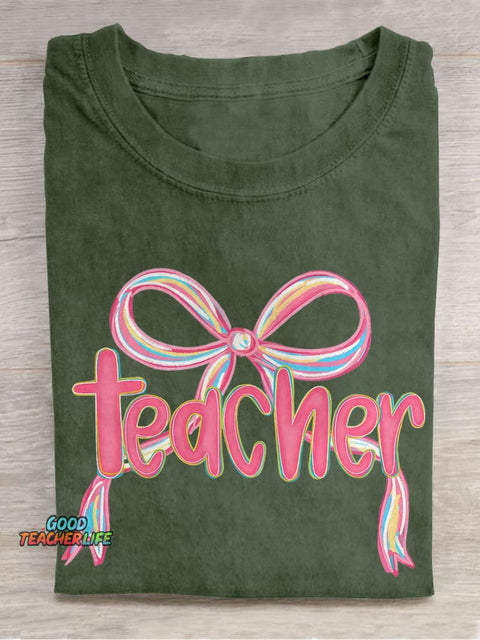Teacher Coquette Girly Teacher Preppy Back To Schoo Casual Print T-shirt