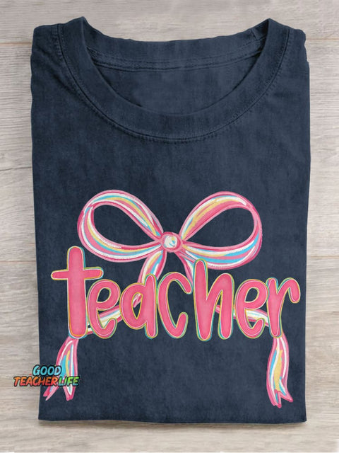 Teacher Coquette Girly Teacher Preppy Back To Schoo Casual Print T-shirt