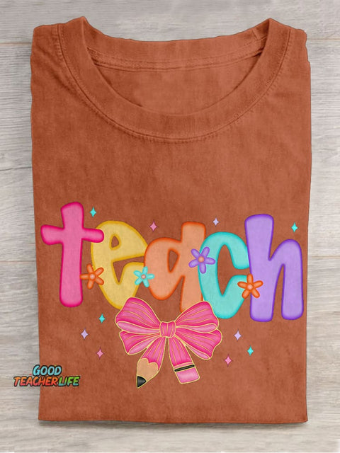 Preppy Teach Coquette Floral Teacher Casual Print T-shirt