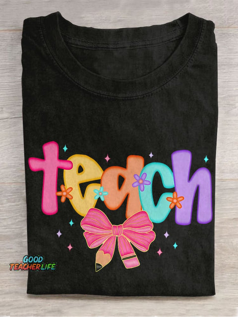 Preppy Teach Coquette Floral Teacher Casual Print T-shirt