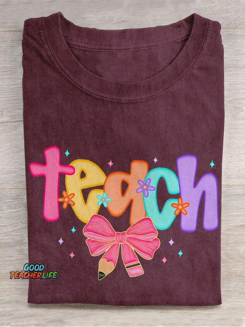 Preppy Teach Coquette Floral Teacher Casual Print T-shirt