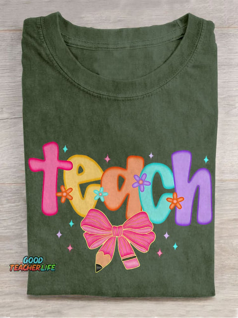 Preppy Teach Coquette Floral Teacher Casual Print T-shirt