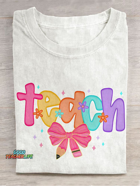 Preppy Teach Coquette Floral Teacher Casual Print T-shirt