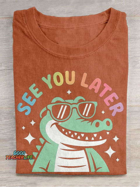 Funny Last Day of School Teacher Casual Print T-shirt