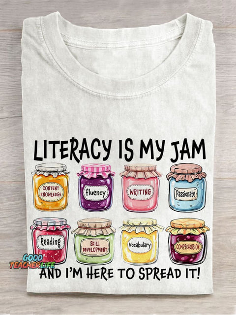 Literacy Is My Jam, Literacy Specialist Casual Print T-shirt