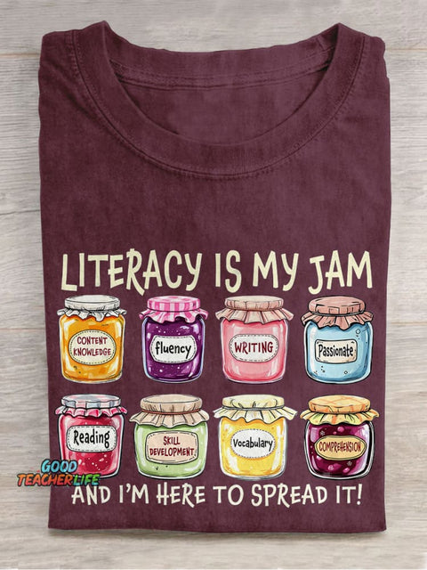 Literacy Is My Jam, Literacy Specialist Casual Print T-shirt