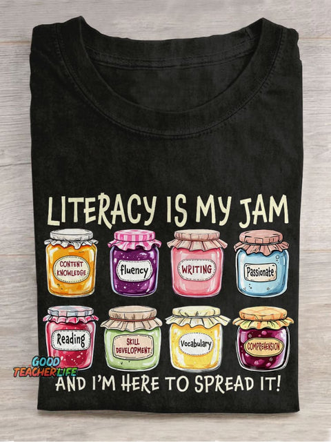 Literacy Is My Jam, Literacy Specialist Casual Print T-shirt