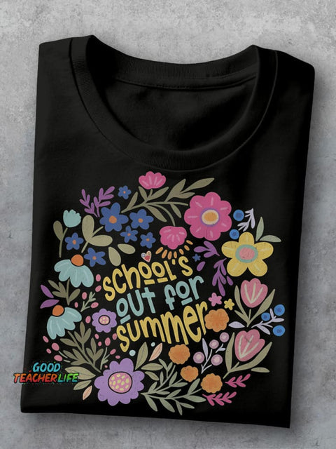 Last Day Of School School's Out for Summer Flowers Casual Print T-shirt