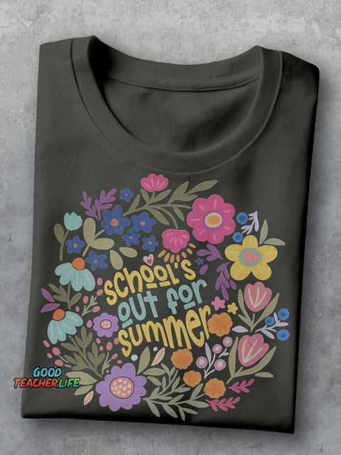 Last Day Of School School's Out for Summer Flowers Casual Print T-shirt