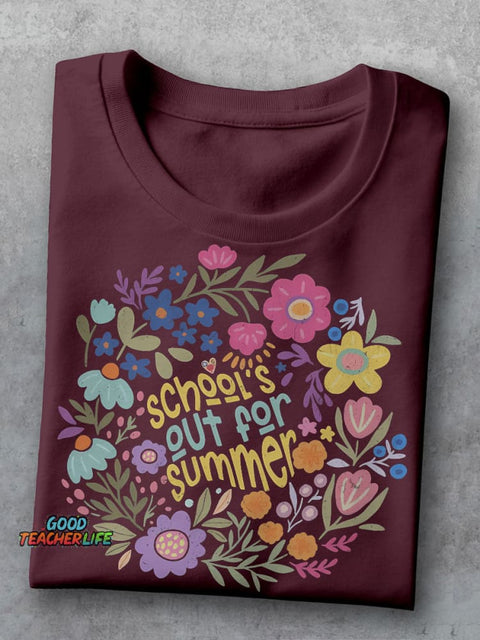 Last Day Of School School's Out for Summer Flowers Casual Print T-shirt