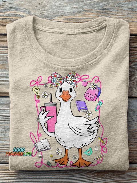 Coquette Silly Goose Teacher Preppy Floral Teacher Casual Print T-shirt