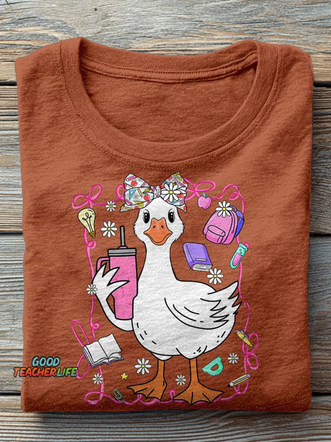 Coquette Silly Goose Teacher Preppy Floral Teacher Casual Print T-shirt