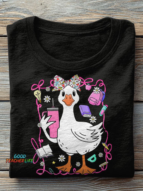 Coquette Silly Goose Teacher Preppy Floral Teacher Casual Print T-shirt