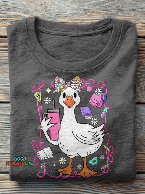 Coquette Silly Goose Teacher Preppy Floral Teacher Casual Print T-shirt