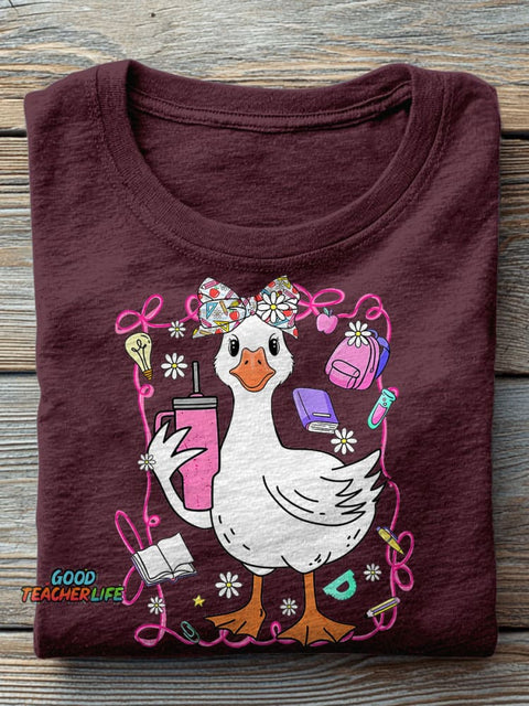 Coquette Silly Goose Teacher Preppy Floral Teacher Casual Print T-shirt