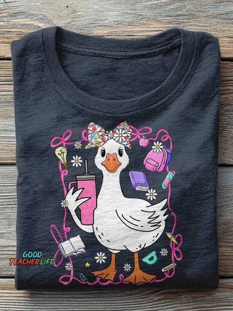 Coquette Silly Goose Teacher Preppy Floral Teacher Casual Print T-shirt