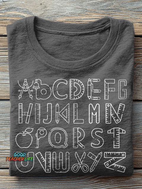 Alphabet Doodle First Grade Kindergarten Teacher Casual Print T-shirt