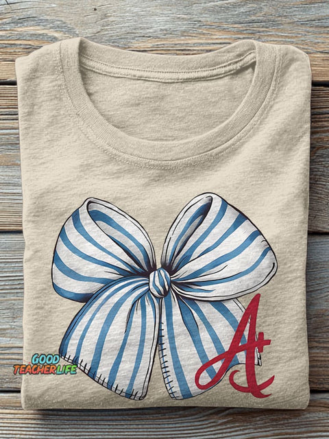 Bow Tie A+ Teacher Casual Print T-shirt