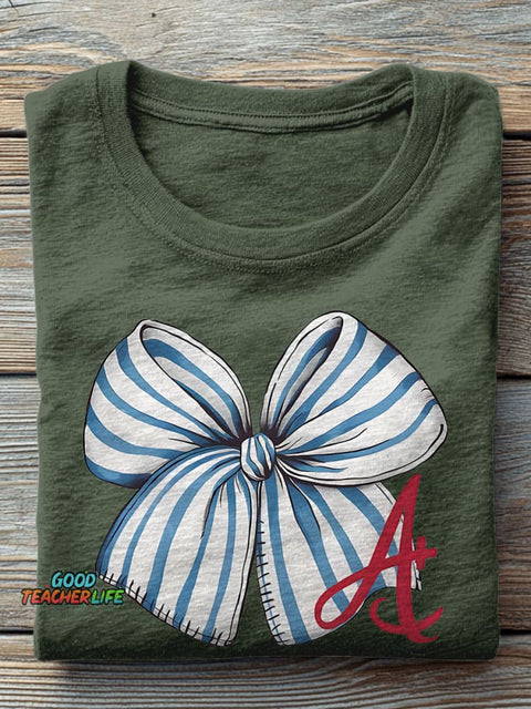 Bow Tie A+ Teacher Casual Print T-shirt