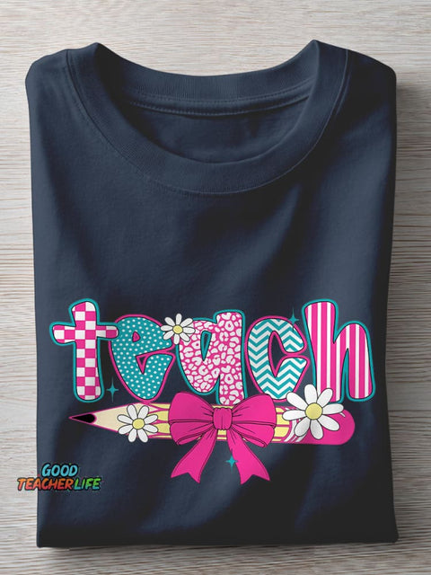 Coquette Bow Teach Pastel Teacher Casual Print T-shirt