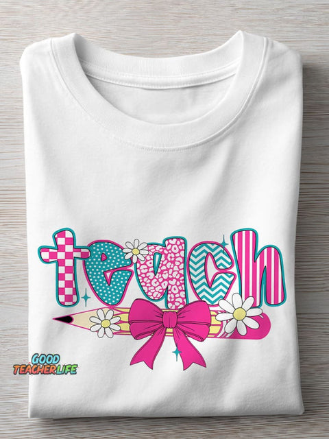 Coquette Bow Teach Pastel Teacher Casual Print T-shirt