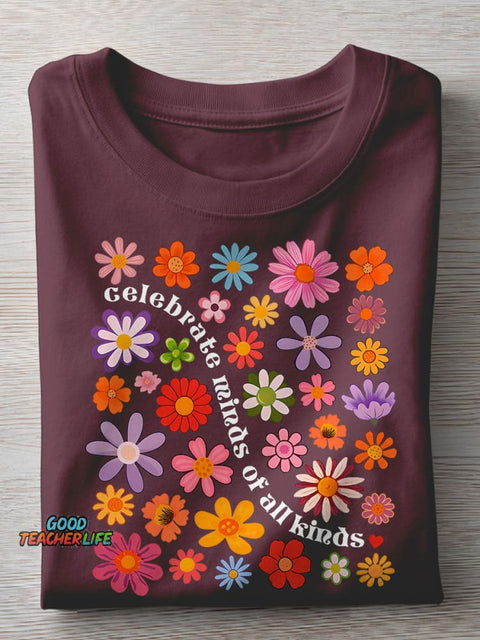 Celebrate Minds of All Kinds Autism Awareness SPED Teacher Special Education Teacher Casual Print T-shirt