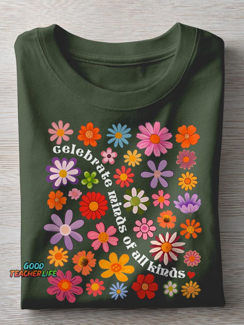 Celebrate Minds of All Kinds Autism Awareness SPED Teacher Special Education Teacher Casual Print T-shirt