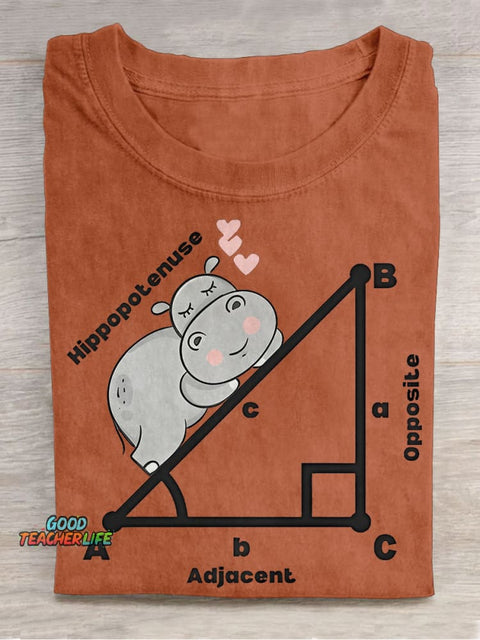 Funny Math Hippopotenuse Math Teacher Casual Print T-shirt