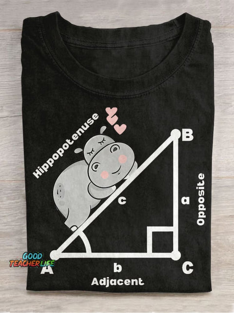 Funny Math Hippopotenuse Math Teacher Casual Print T-shirt