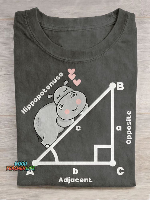 Funny Math Hippopotenuse Math Teacher Casual Print T-shirt