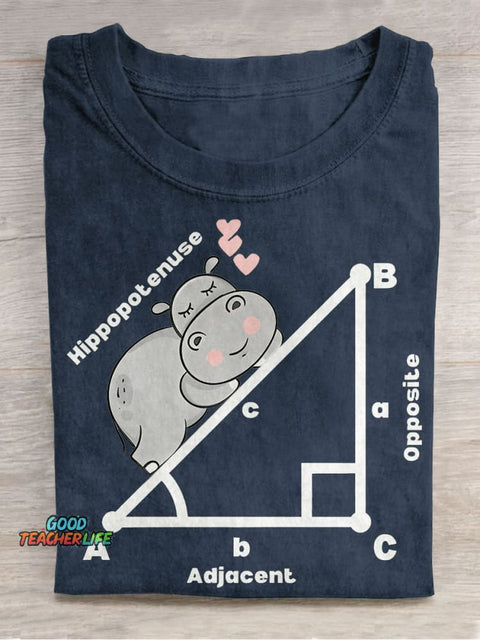 Funny Math Hippopotenuse Math Teacher Casual Print T-shirt