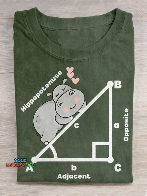 Funny Math Hippopotenuse Math Teacher Casual Print T-shirt