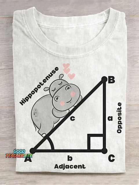 Funny Math Hippopotenuse Math Teacher Casual Print T-shirt