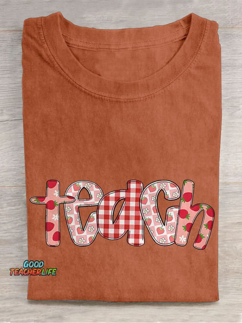 Strawberry Summer Teacher Casual Print T-shirt