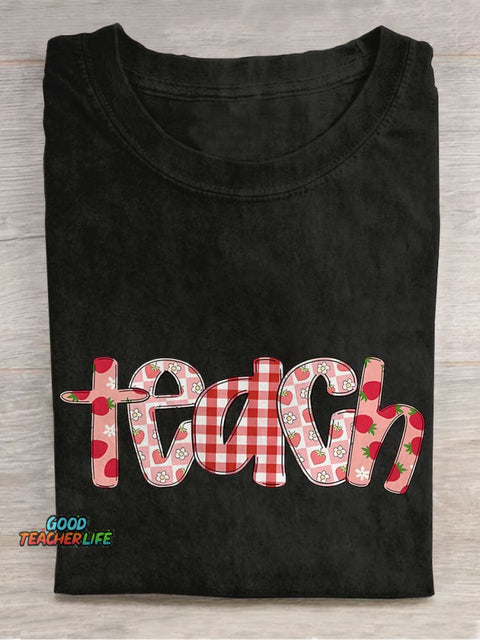 Strawberry Summer Teacher Casual Print T-shirt