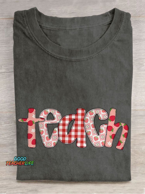 Strawberry Summer Teacher Casual Print T-shirt