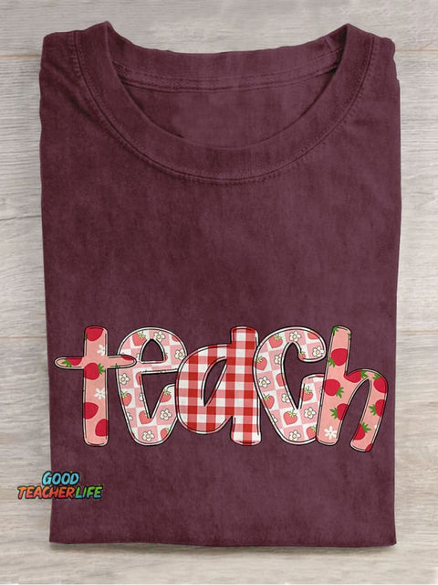 Strawberry Summer Teacher Casual Print T-shirt