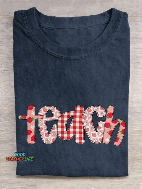 Strawberry Summer Teacher Casual Print T-shirt