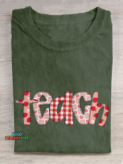 Strawberry Summer Teacher Casual Print T-shirt