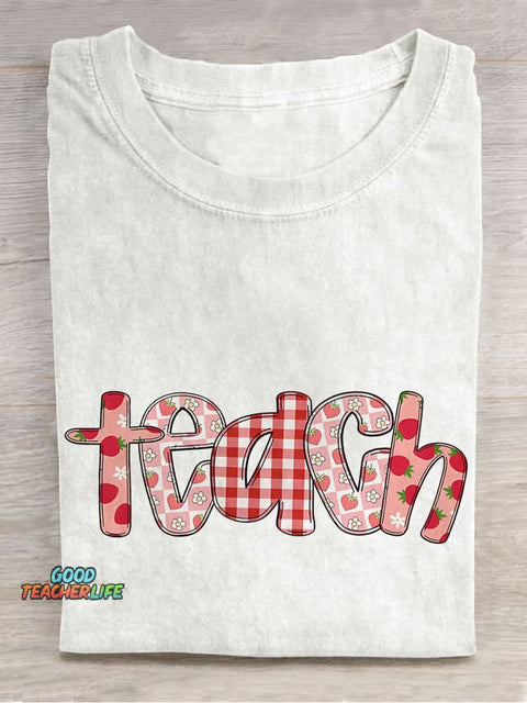 Strawberry Summer Teacher Casual Print T-shirt