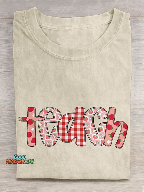 Strawberry Summer Teacher Casual Print T-shirt