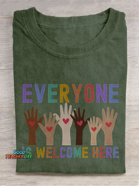 Everyone Is Welcome Here Idaho Teacher Inclusion Equality Casual Print T-shirt