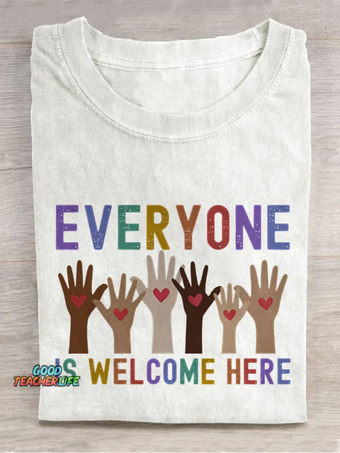 Everyone Is Welcome Here Idaho Teacher Inclusion Equality Casual Print T-shirt