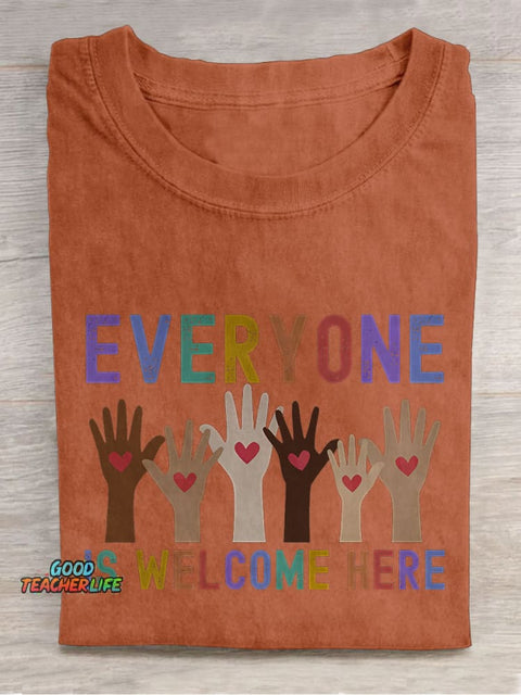 Everyone Is Welcome Here Idaho Teacher Inclusion Equality Casual Print T-shirt