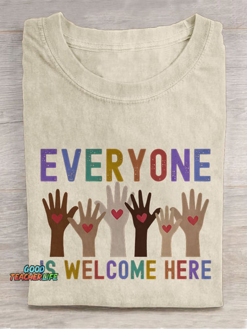 Everyone Is Welcome Here Idaho Teacher Inclusion Equality Casual Print T-shirt